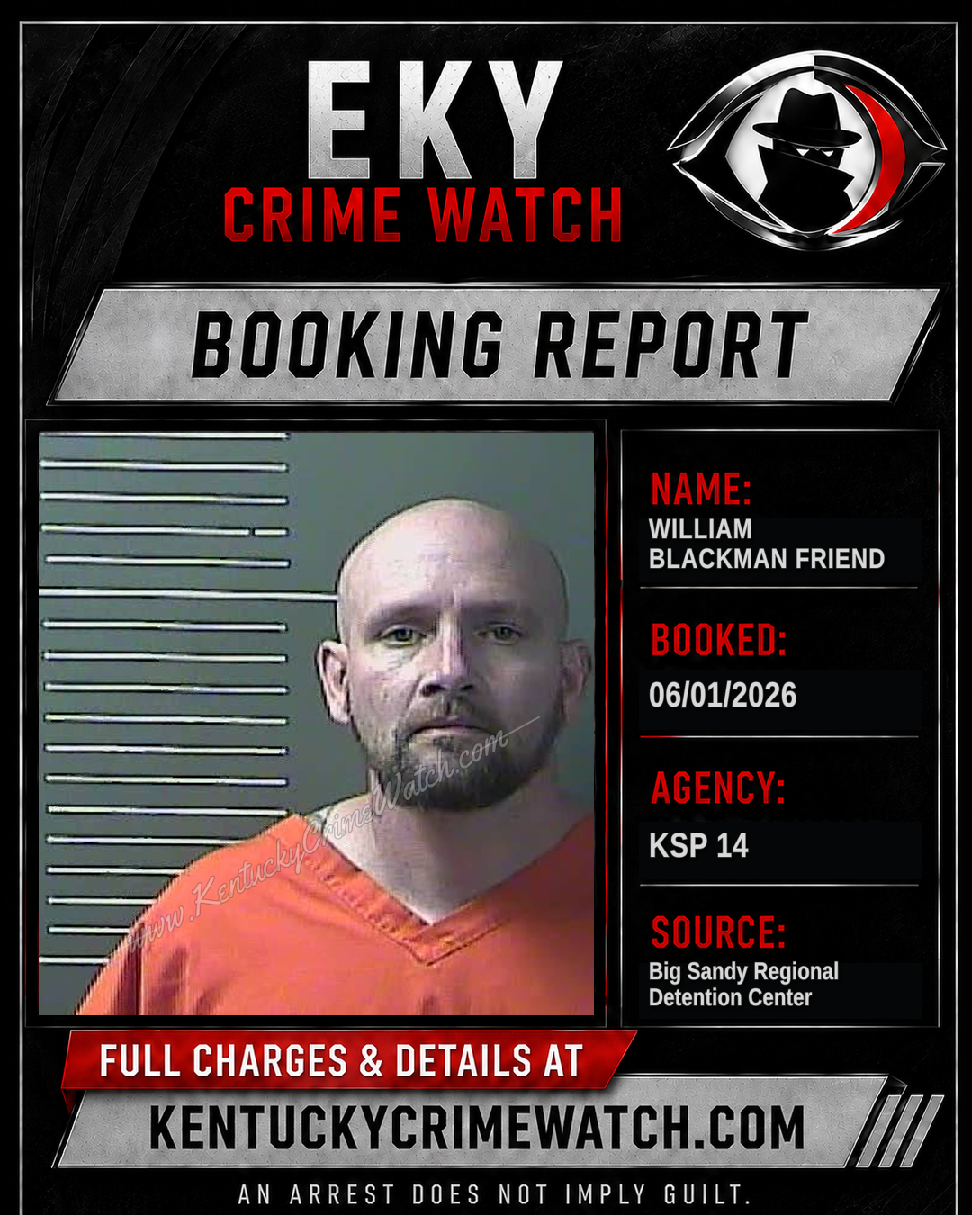WILLIAM BLACKMAN FRIEND booking report card