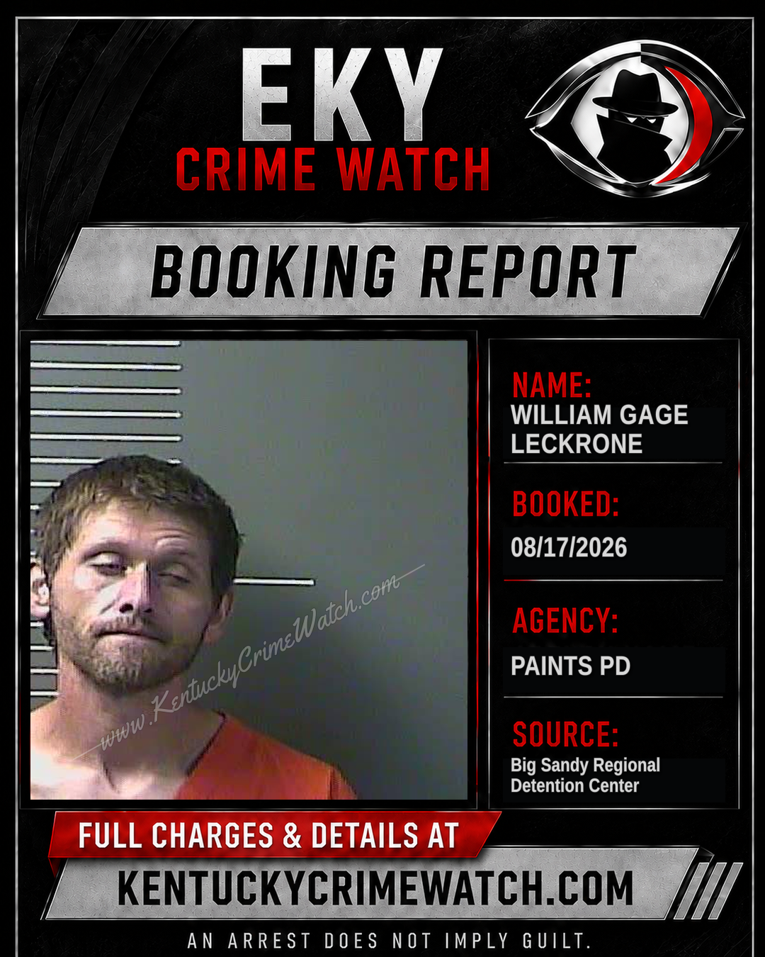 WILLIAM GAGE LECKRONE booking report card