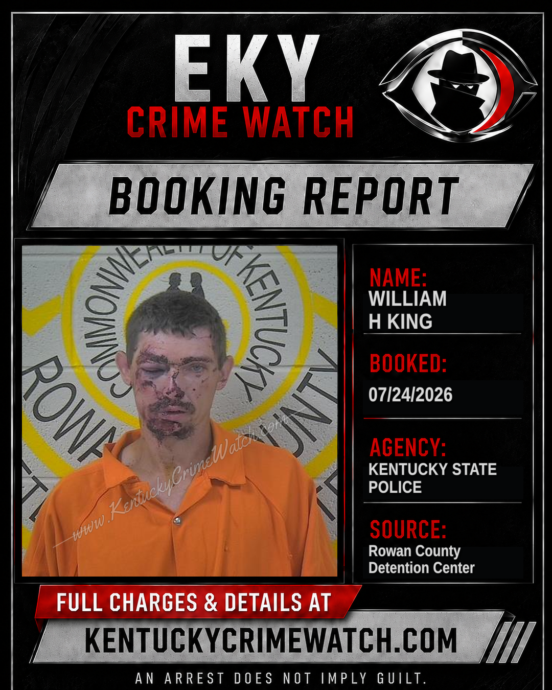 WILLIAM H KING booking report card