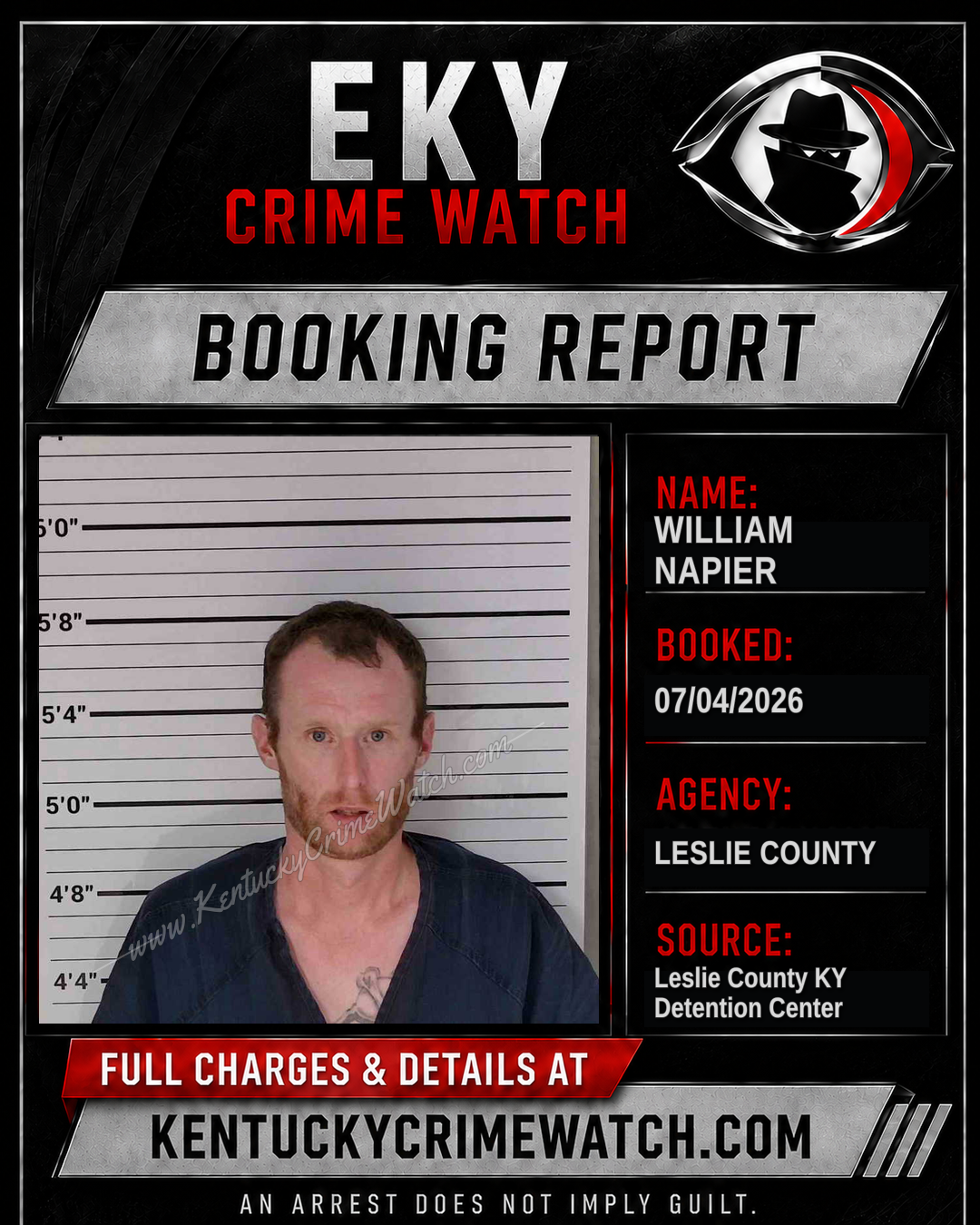 WILLIAM NAPIER booking report card