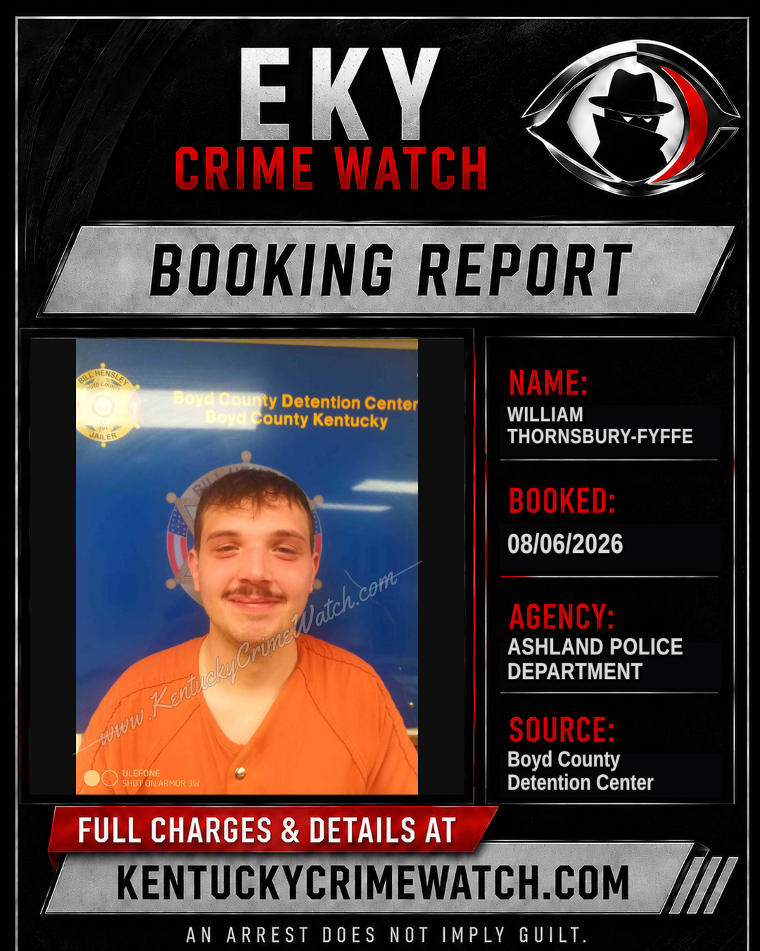 WILLIAM THORNSBURY-FYFFE booking report card
