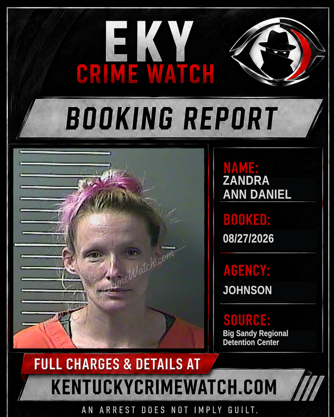 ZANDRA ANN DANIEL booking report card